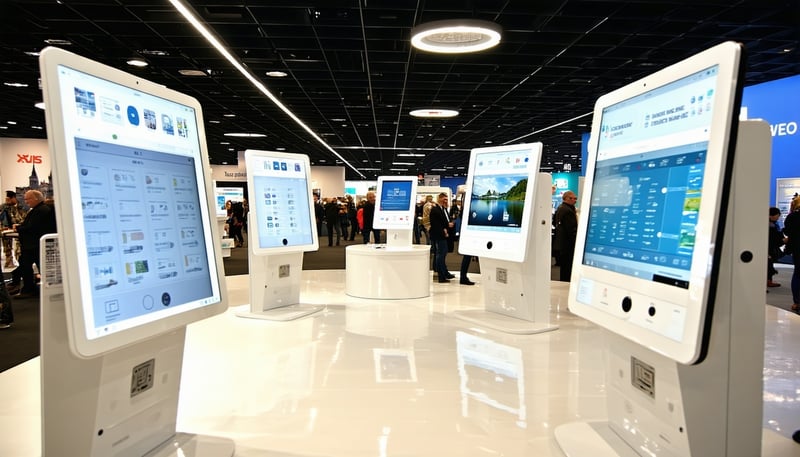 Interactive touchscreens and digital kiosks set up at an Australian exhibition Interactive touchscreens and digital kiosks set up at an Australian exhibition